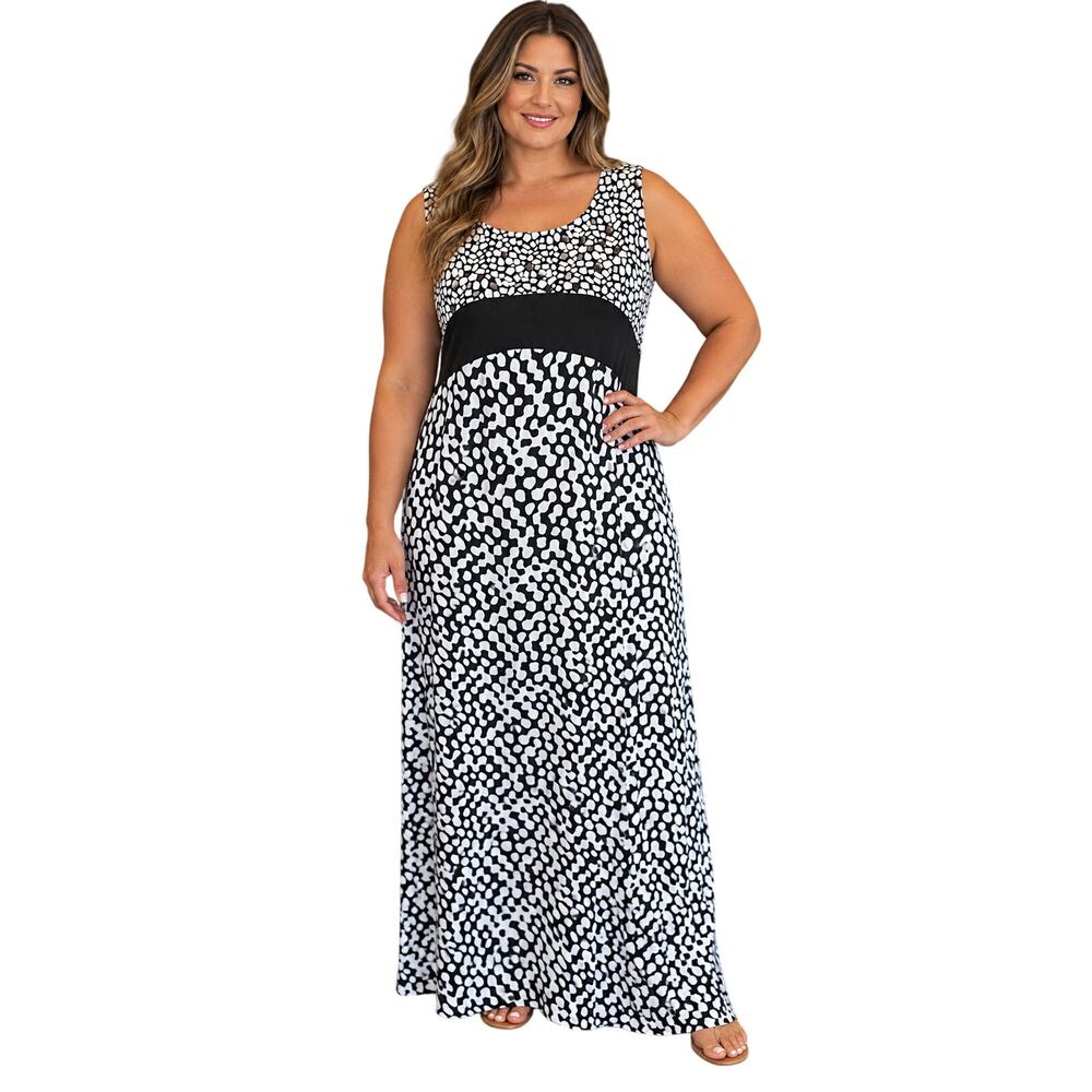 Avenue 14 / 16 black white polka dot maxi dress sleevless summer long career EUC